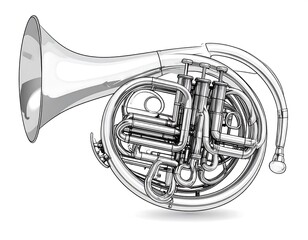 Naklejka premium Detailed Line Art Illustration of a French Horn