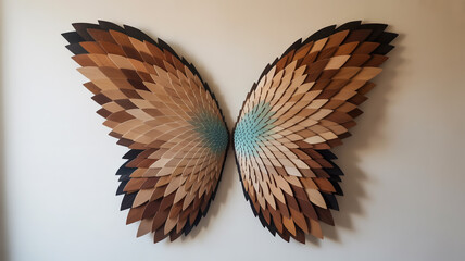 Obraz premium Decorative Butterfly Wings Made of Wooden Scales Mounted on a Wall decoration wall art