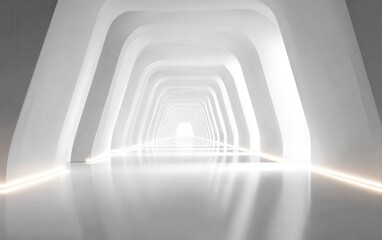 Modern and Futuristic White Tunnel with Smooth Curved Shapes