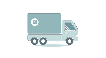 Flat design delivery truck with cargo box and QR code symbol for logistics.