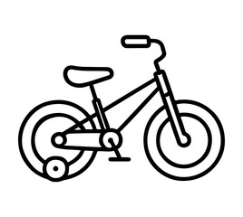 Child's bicycle with training wheels line icon in black and white