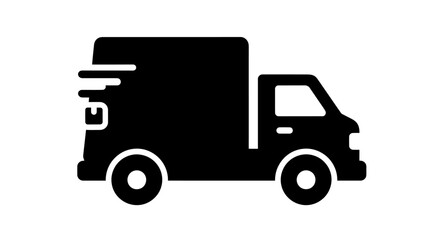 Black Delivery Truck Icon with Speed Lines Side View.