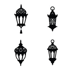 Four black silhouette Moroccan lanterns arranged in a grid
