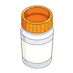 Cartoon Pill Bottle with Orange Cap and Blank Label