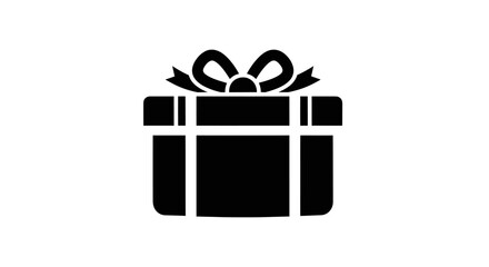 Simple Black Gift Box with Ribbon Icon.