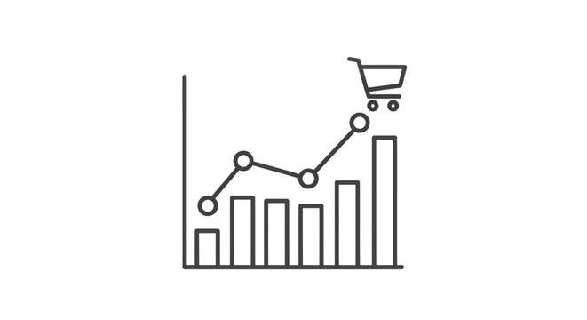 Growing Bar Chart with Shopping Cart Icon Symbolizing Sales Growth.