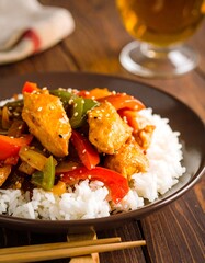 Chicken stir-fry over rice