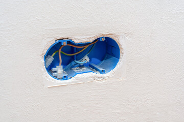 Electrical Wall Box With Exposed Wiring For Wall Socket