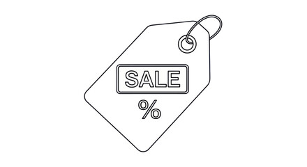 Simple Sale Tag Outline with Percentage Symbol and Metal Ring.