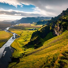 Panoramic view of a dramatic Icelandic landscape