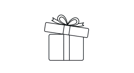 Simple Line Art Illustration of a Gift Box with Ribbon and Bow.