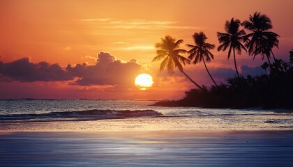 Illustration Of Tropical Sunset At Beach Generative Ai