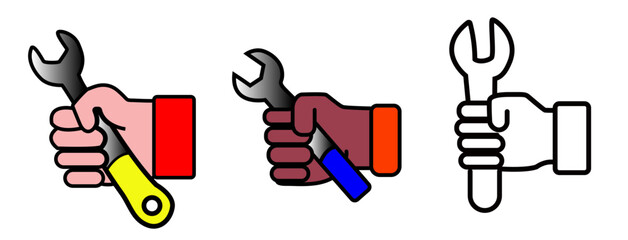 Three hand-wrench icons representing maintenance and repair concepts.