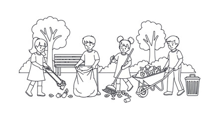Children Cleaning Park Environmental Cleanup Illustration.