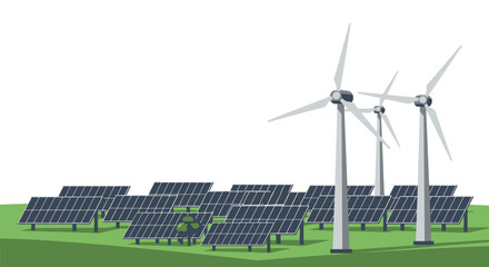 Renewable Energy Farm with Wind and Solar Panels. © Maryati