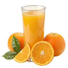 Fresh orange juice and oranges on white background with healthy vitamin rich refreshing drink