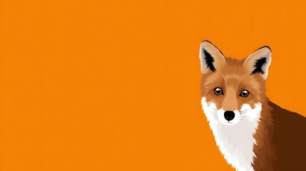 Obraz premium An illustration of a red fox peeking from the right side against a orange background, with ample negative space to the right.