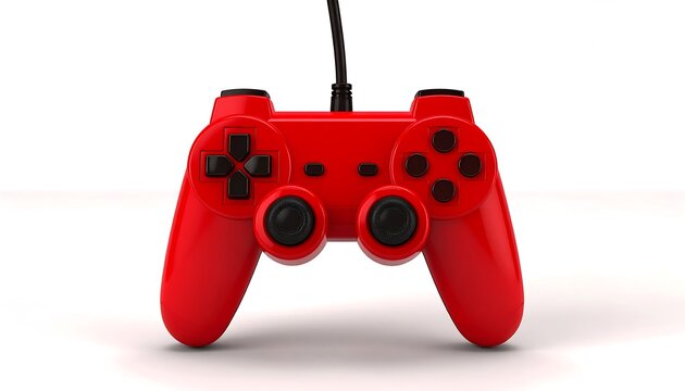Red game controller on white background
