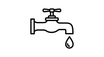 Simple Line Drawing of a Water Faucet with a Dripping Drop.