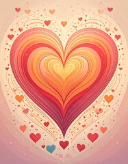 Colorful heart design with radiating swirls and scattered hearts