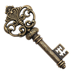 Decorative antique brass skeleton key with intricate Victorian scrollwork design for collectors