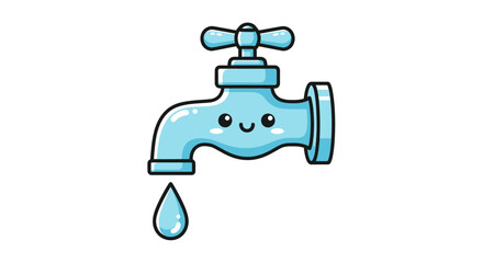 Cute Cartoon Faucet with a Single Water Drop.