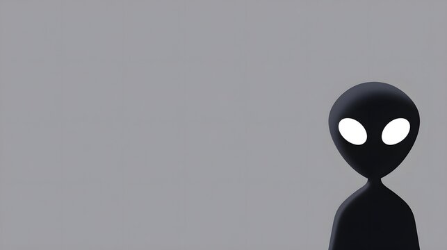  illustration of a classic grey alien (or "Grey") positioned on the right against a plain light grey background.