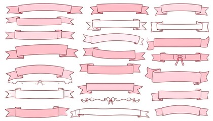 A collection of decorative, pastel pink ribbons in various styles, perfect for graphic design or digital art projects.