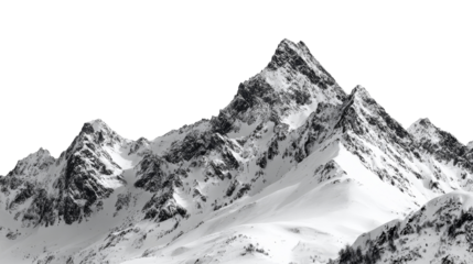 Snowy mountain peak with steep ridges in winter isolated on transparent background