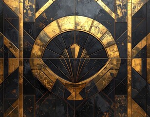 Obraz premium Art Deco geometric pattern black and gold tiles image