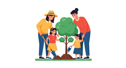 Family Planting a Tree Together in a Garden.