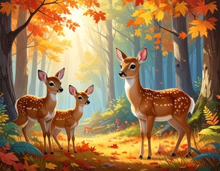 Waldtiere im Herbst – Rehkitz zwischen buntem Laub.