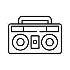 Vintage boombox vector icon illustration, retro stereo system music player, old school radio design, audio equipment line art