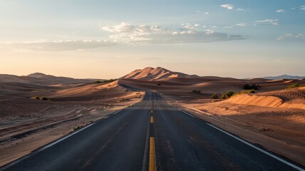 Fototapeta premium Long Desert Road Leading to Sand Dunes 