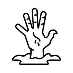 Halloween zombie hand rising from ground vector illustration spooky horror design concept art