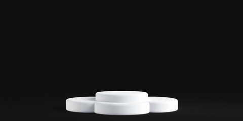 White Circular Pedestal Stage With Three Tiers On Black Background podium