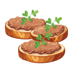 slices of rustic toasted bread with a rich mushroom and chestnut spread and fresh parsley - Vector Illustration