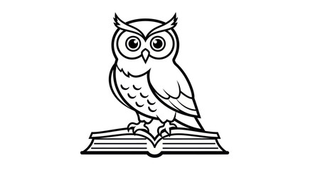 Detailed Black and White Owl Perched on Open Book.