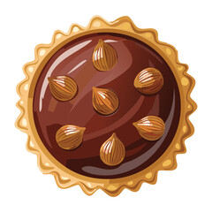 A rich chocolate hazelnut tart with whole nuts arranged beautifully on top - Vector Illustration