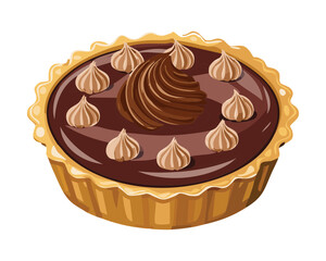 A decadent chocolate hazelnut tart with a swirl of cream on top - Vector Illustration