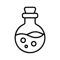 Potion bottle icon vector illustration, alchemy elixir container, magic liquid vial outline symbol