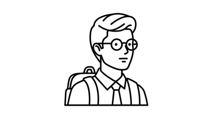Line Drawing of a Student with Backpack and Glasses.