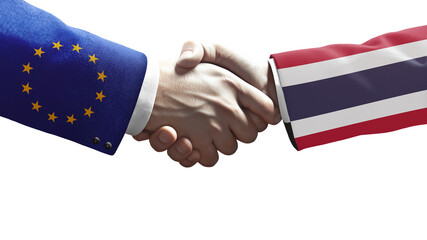 Handshake between European Union and Thailand symbolizing diplomacy, cooperation, trade, and international relations.