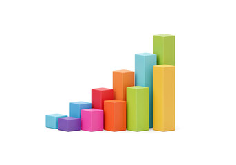 Colorful wooden blocks arranged in a ascending bar graph formation for business and statistical data visualization