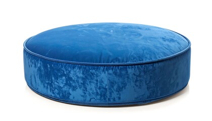 Round blue velvet ottoman