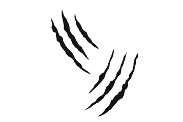 Twin claw scratch marks with jagged slashes in black. Animal-inspired ripped effect for tattoos, decals, and graphic design. Symbol of wild power, aggression, and beast energy.
