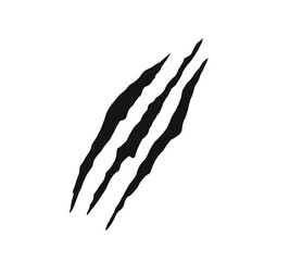Black claw scratch mark design with four jagged slashes. Wild animal claw tearing effect for tattoos, decals, or graphic art. Symbol of strength, aggression, and primal power.