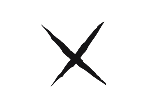 Grunge black X mark with rough edges, hand-drawn in bold ink style. Distressed cross symbol perfect for warning signs, logos, grunge designs, or rejection icons. Ideal for posters, tattoos, or digital