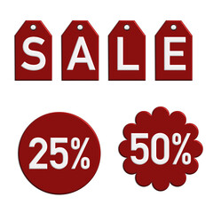 3D Red Sale Tags and Discount Labels