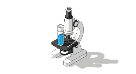 Outlined Laboratory Microscope with Test Tube.